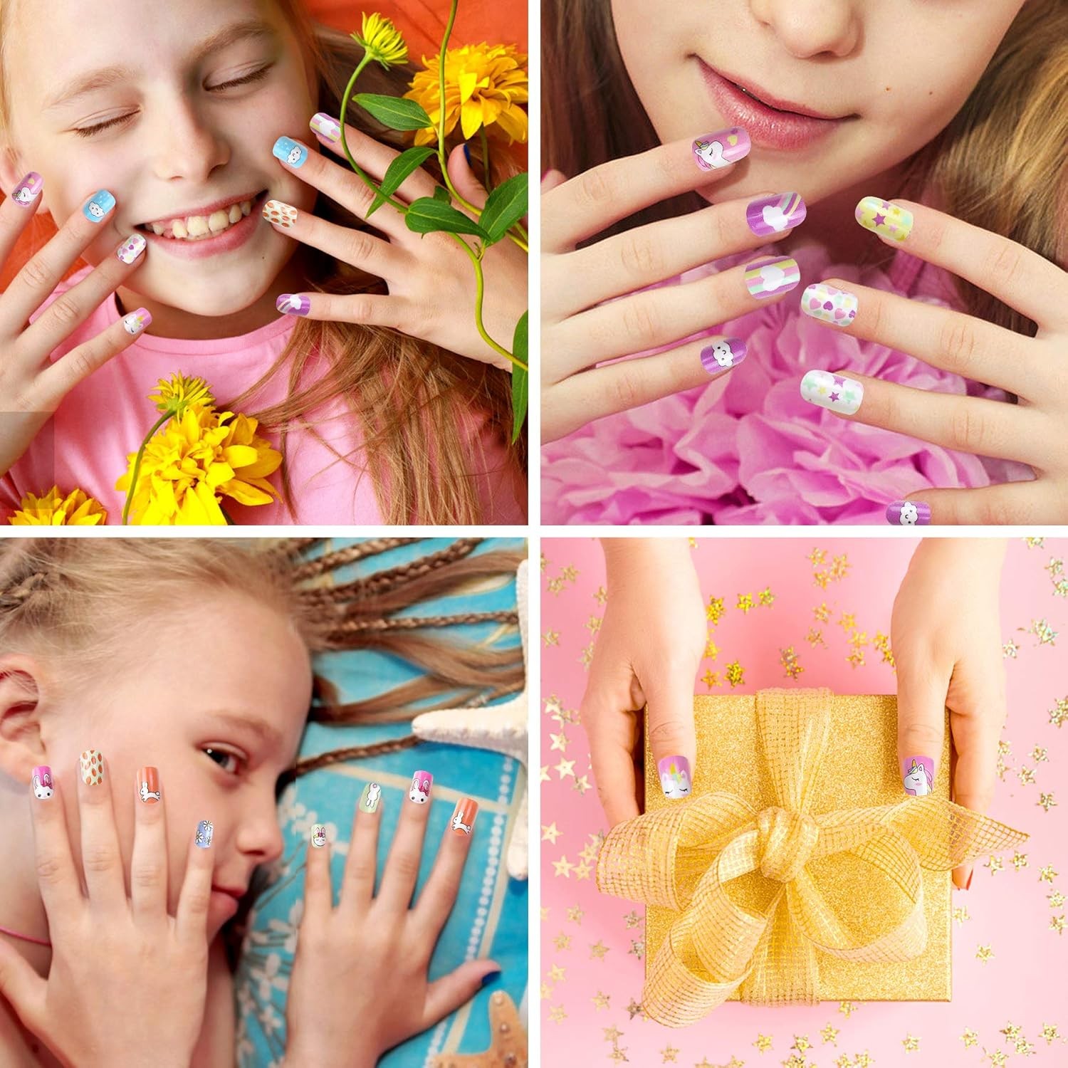 48 Pcs Stick on Nails for Kids Fake Nails for Girls False Nails Lovely Children