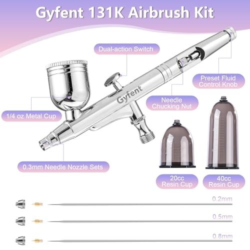 Airbrush Kit with 4 Nozzle Sets (0.2/0.3/0.5/0.8mm) – Dual-Action Gravity Feed f