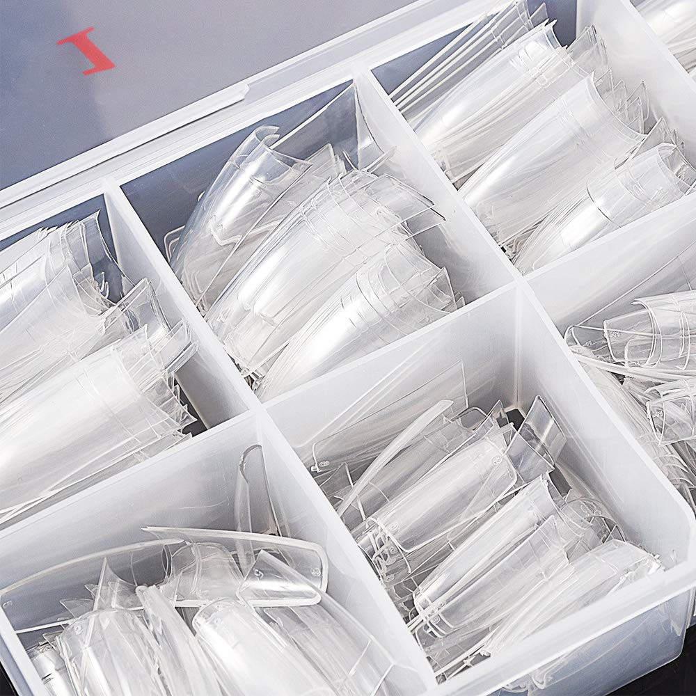 Clear French Coffin Nails Tips 500 PCS 10 Sizes Half Cover Clear Nail Tips Frenc