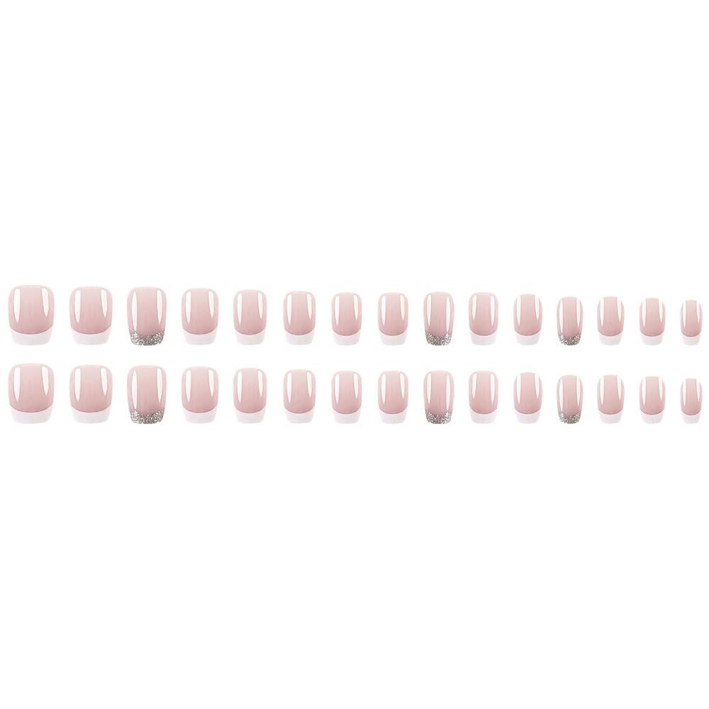 24Pcs White French Tip Press on Nails Short Square 1 Fl Oz (Pack of 1), W5