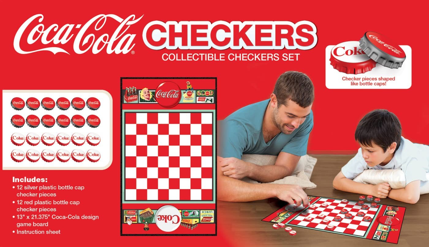 MasterPieces Coca-Cola Themed Checkers 13.5 x 8 x 2 inches, Green,red,silver