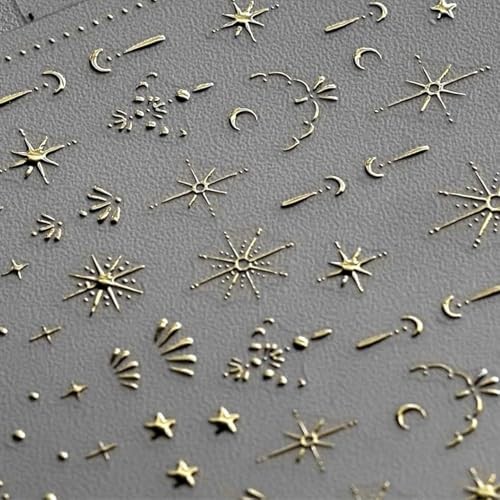 2 Sheets Star Nail Stickers Gold Silvery Nail Art Decals 5d-gold Silvery-17