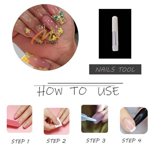 Press on Nails – Long Square Fake Nails with Bling Gold Glitter, CP109Gold