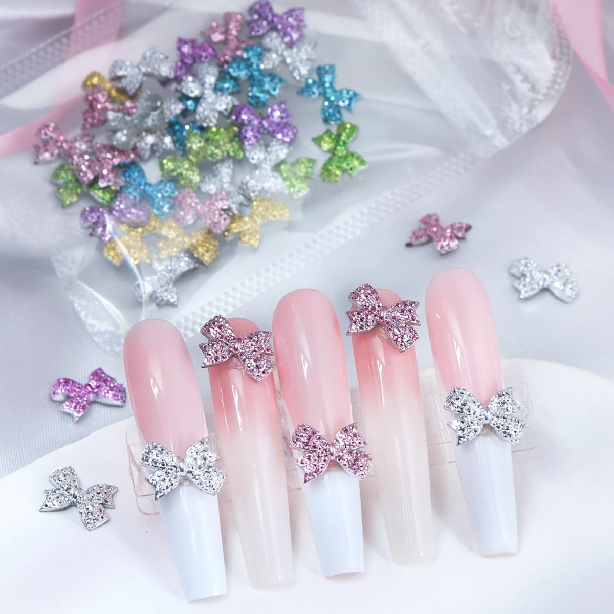 30Pcs Bow Nail Charms, Extra Sparkly Bows Rhinestones 3D Bow Nail Art Charms …