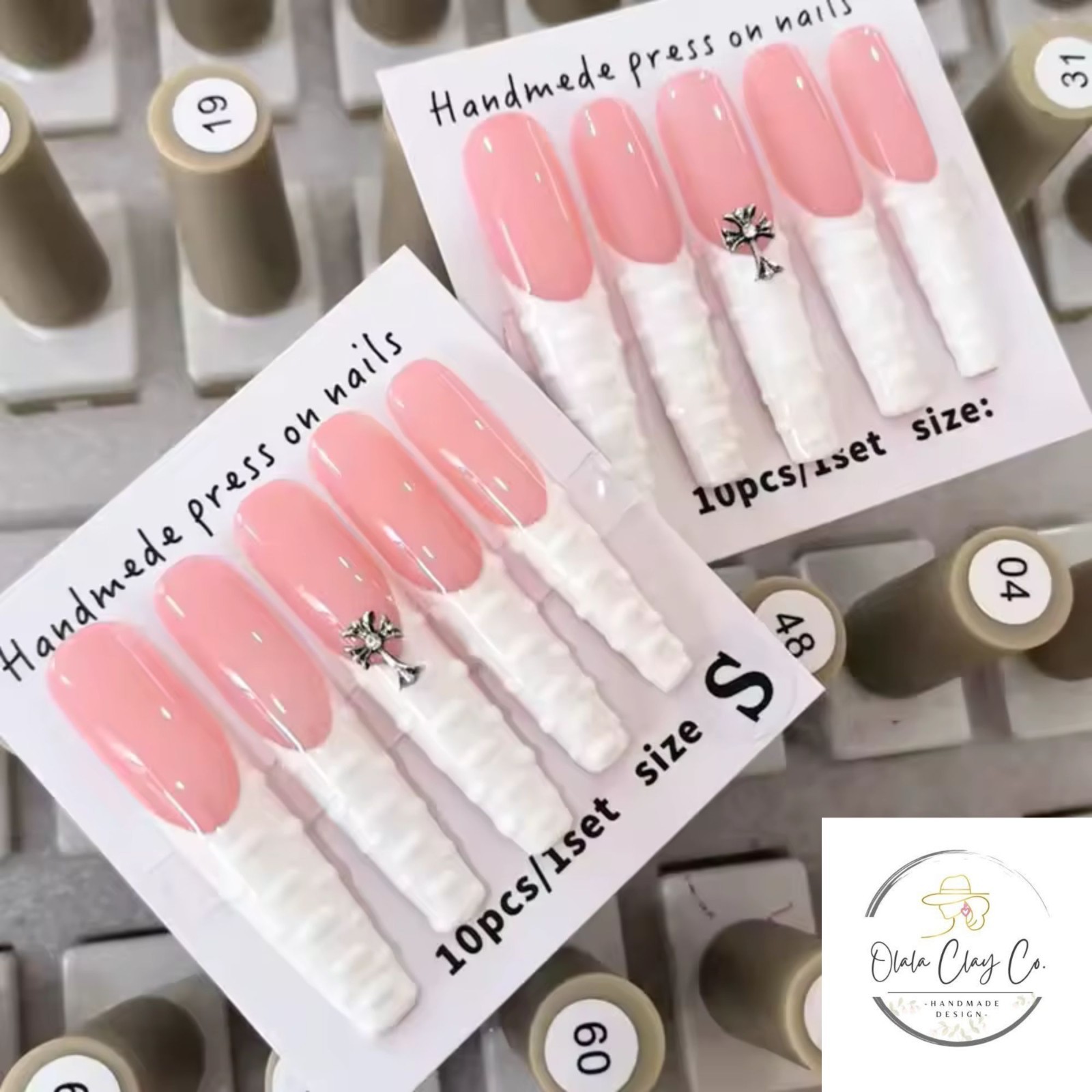 Olalaclayco Handmade 10pc Press On Nails, Hand Painted Gel False Nails, 10 Pc