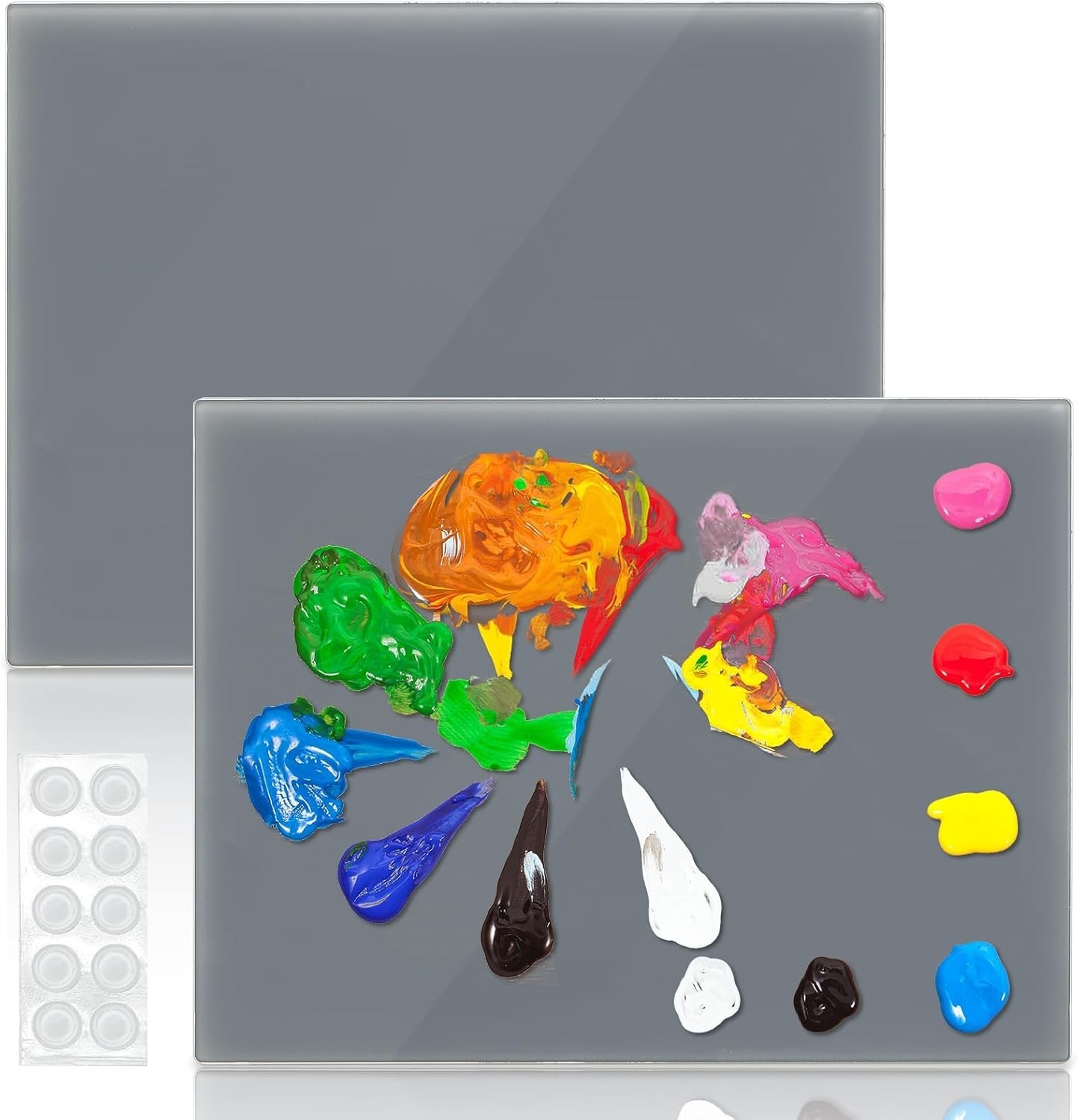 2 Pack Neutral Grey Tempered Glass Palettes, 12″ x 16″ Large Paint Palette, S…