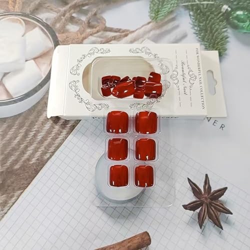 24 Pcs Wine Red Press on Toenails for Women – Square Fake Toe Nails Press ons