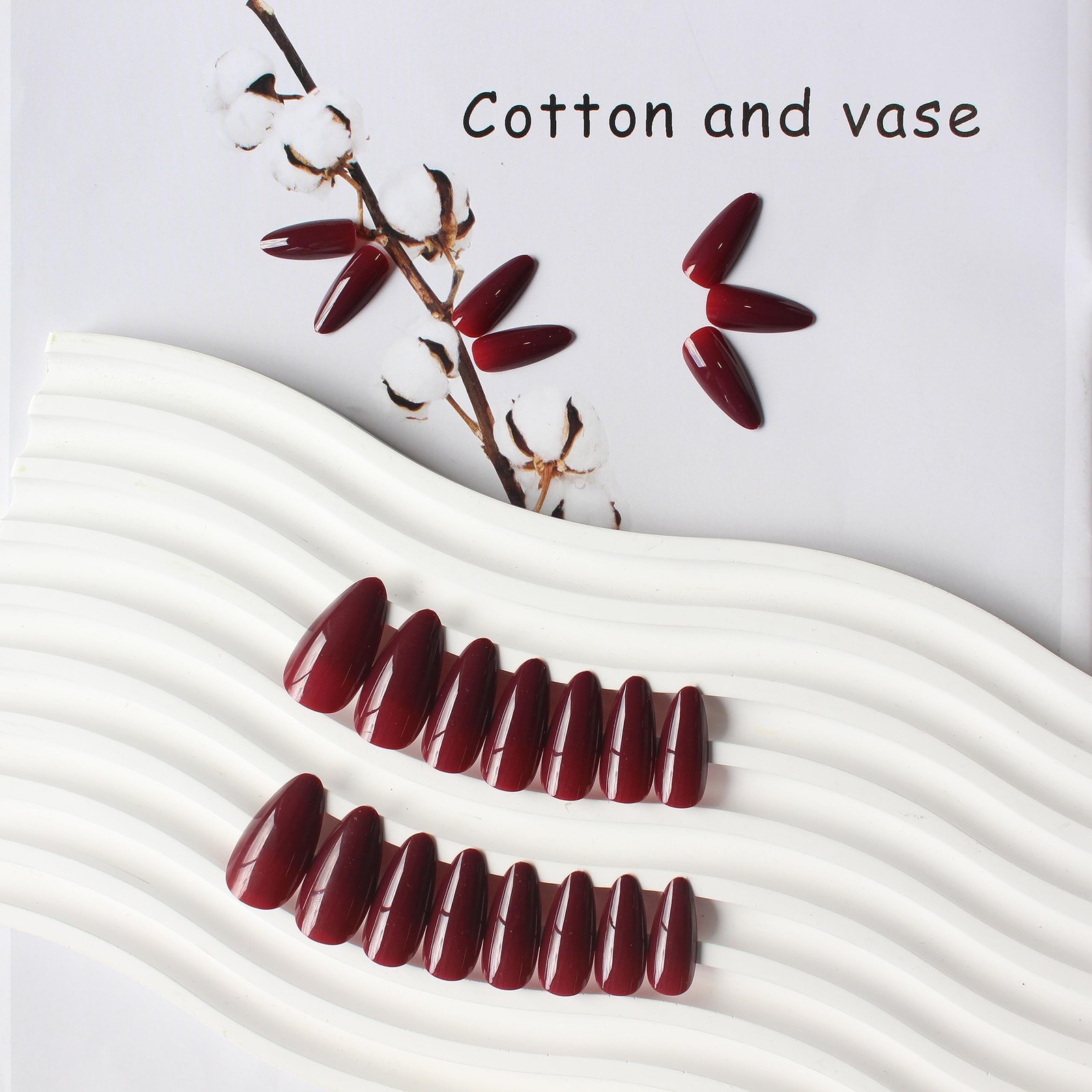 SXVME Press on Nails Dark Red Almond