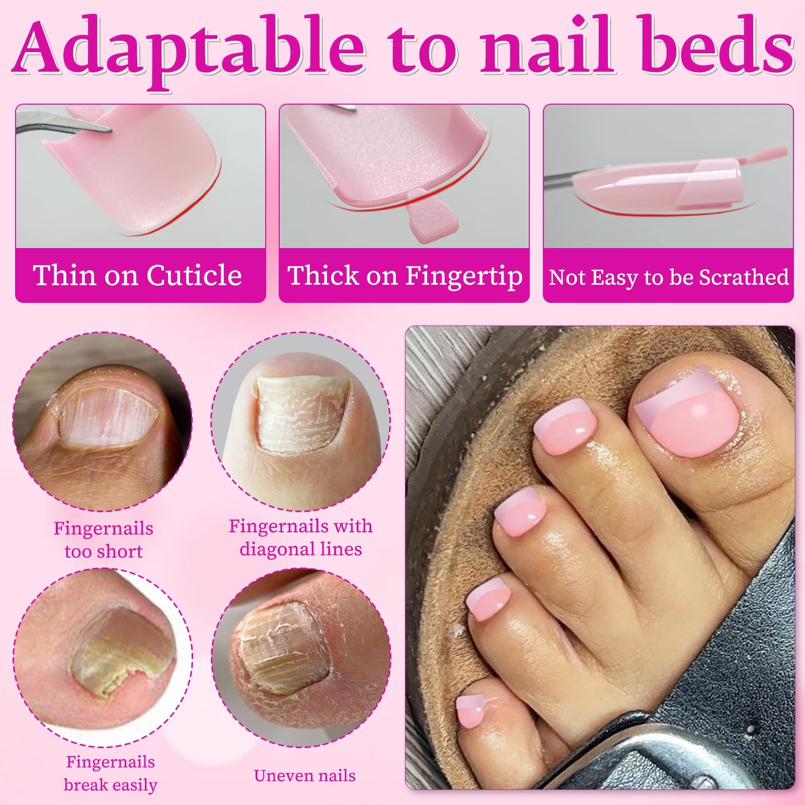 180pc Pink French Tip Press on Toenails Women Glue on Toe Nails, French Fake …