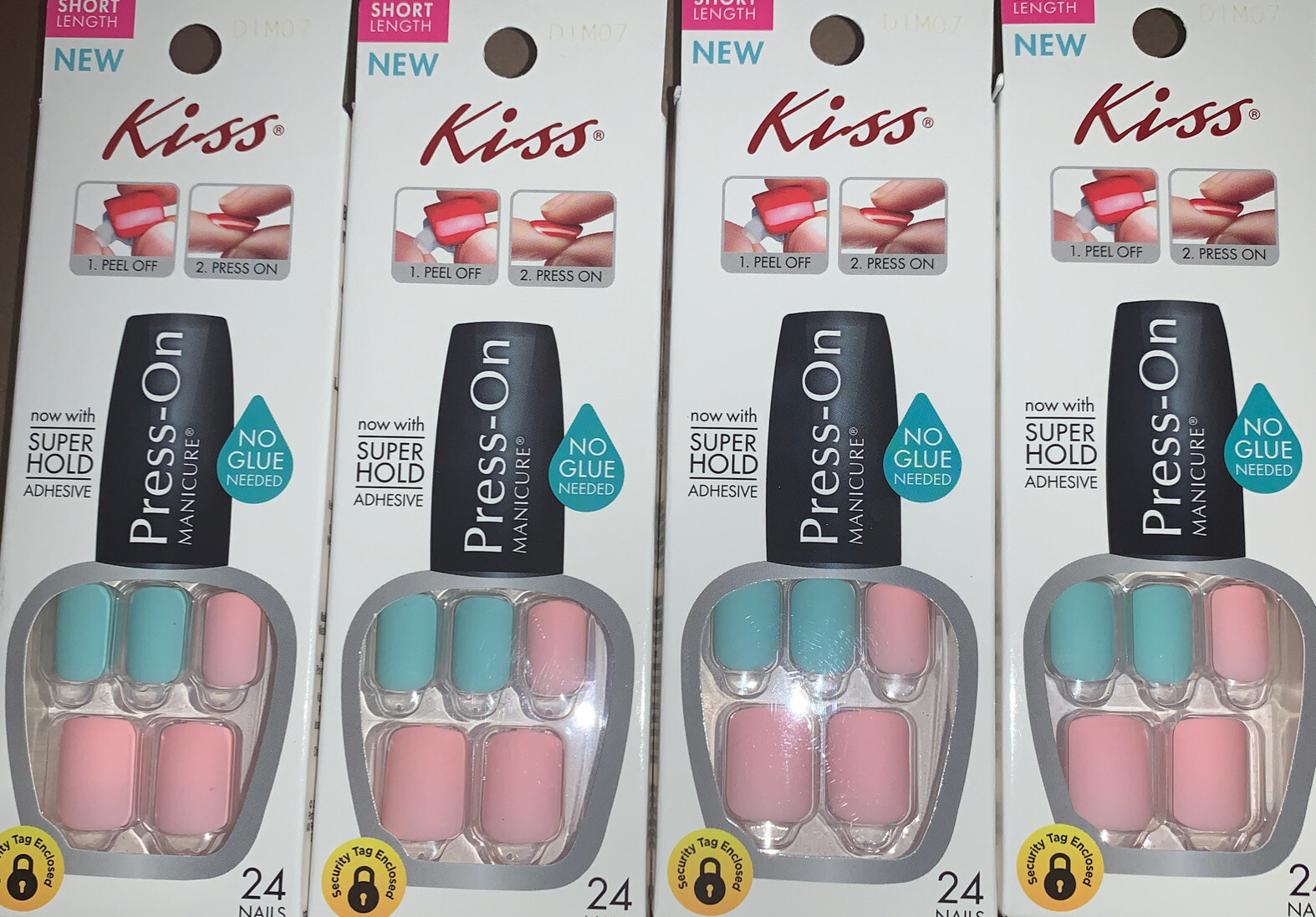 4x Kiss Press-on Manicure Fake Nails 24 Count Super Hold Adhesive DIM07 In Box