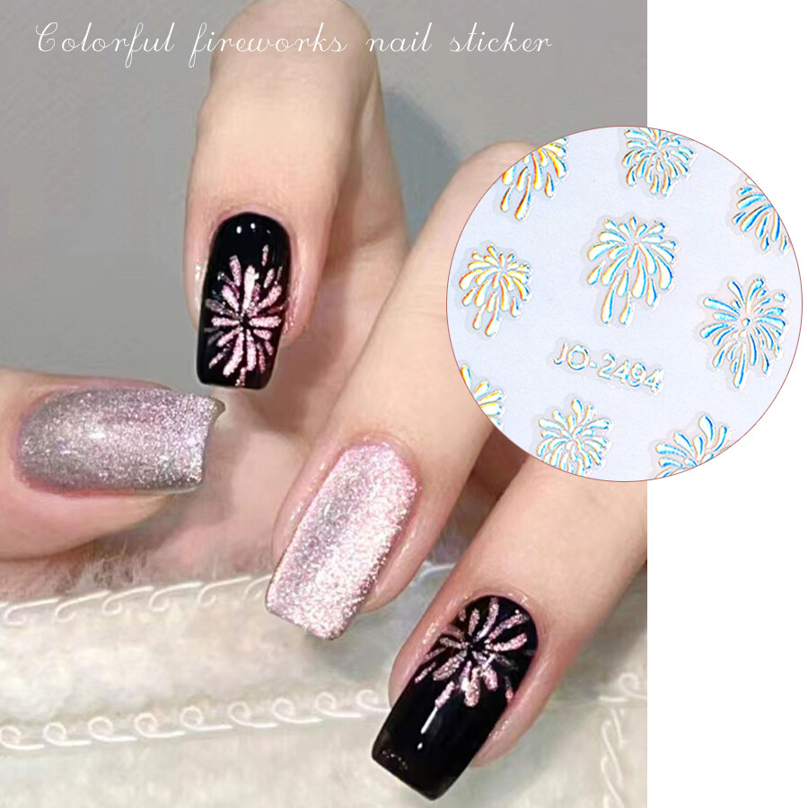 Dazzling Nail Art Stickers, Trendy Cat Eye Fireworks Decals, Glitter Flake Set