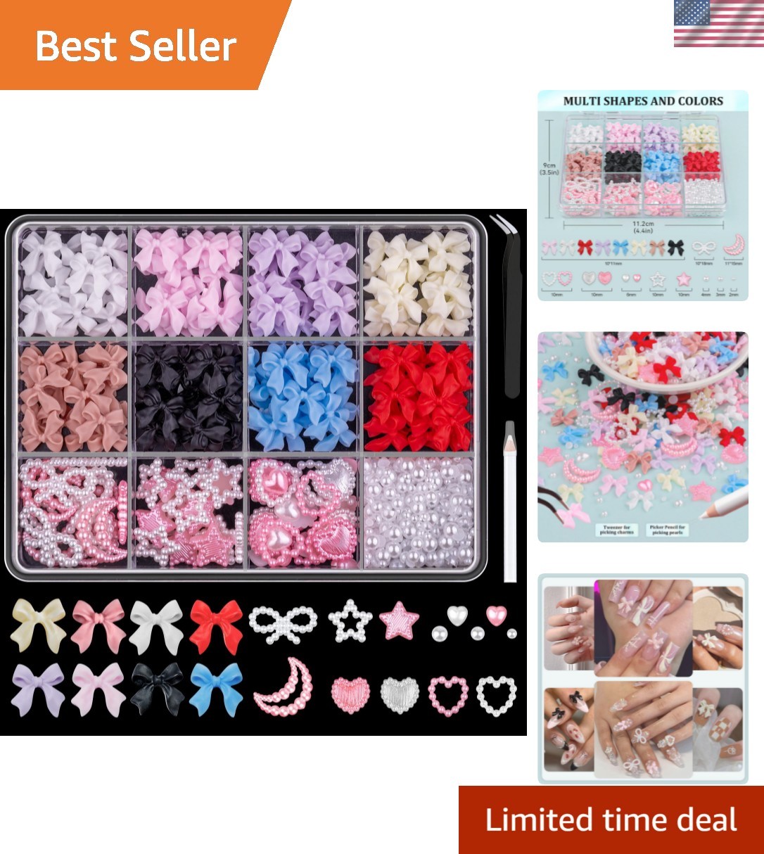 Comprehensive 600-Piece Nail Charms Set – 8 Colors & Application Tools Included