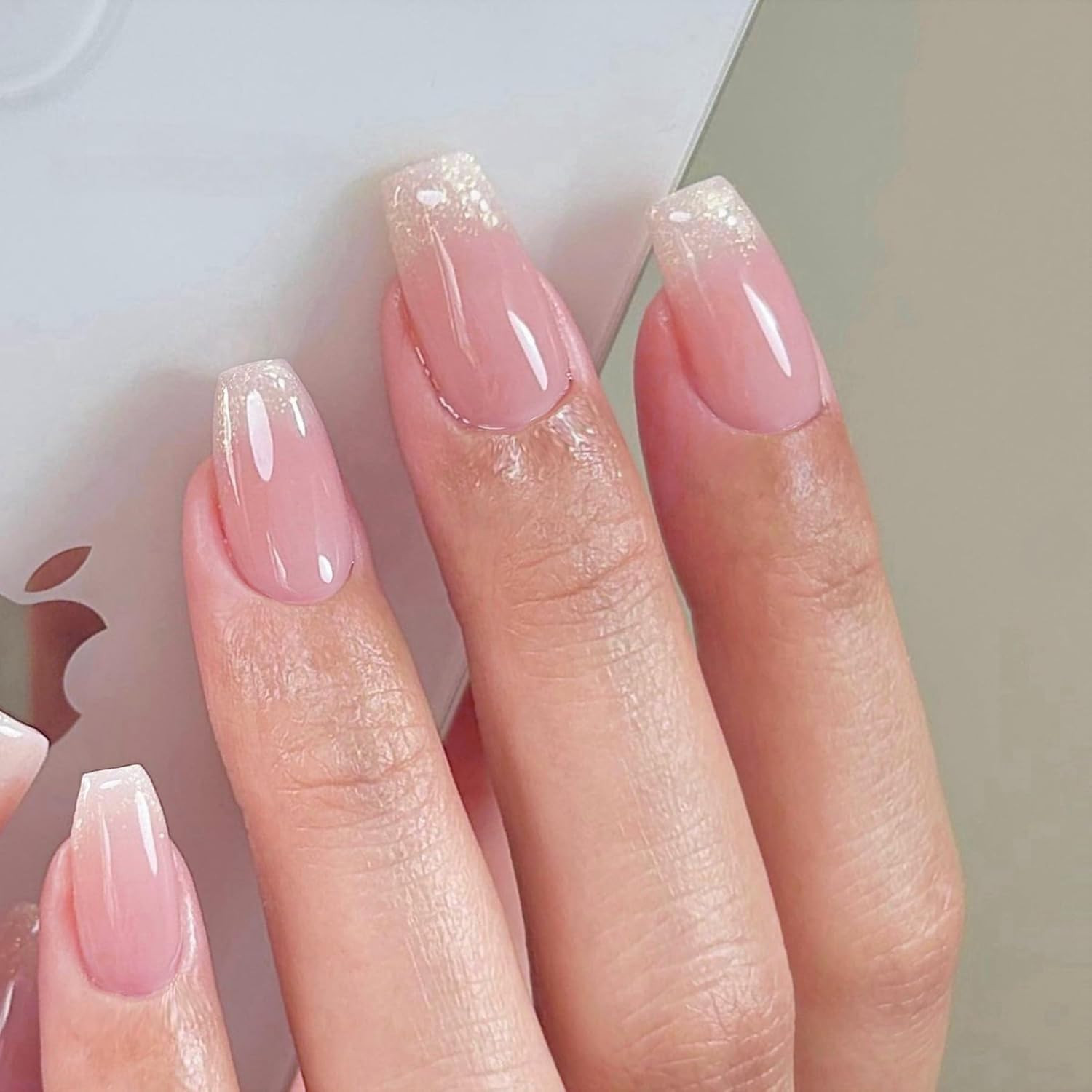 Glitter Ombre Pink Short Coffin Short Coffin Press on Nails Medium Press ons, Me