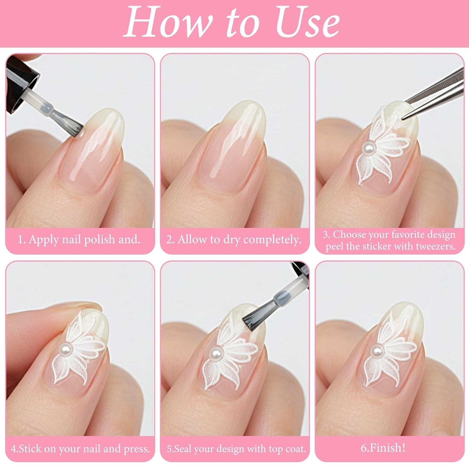 White Self Adhesive 3D Floral Lace Nail Decals Nail Art Supplies Floral Nail