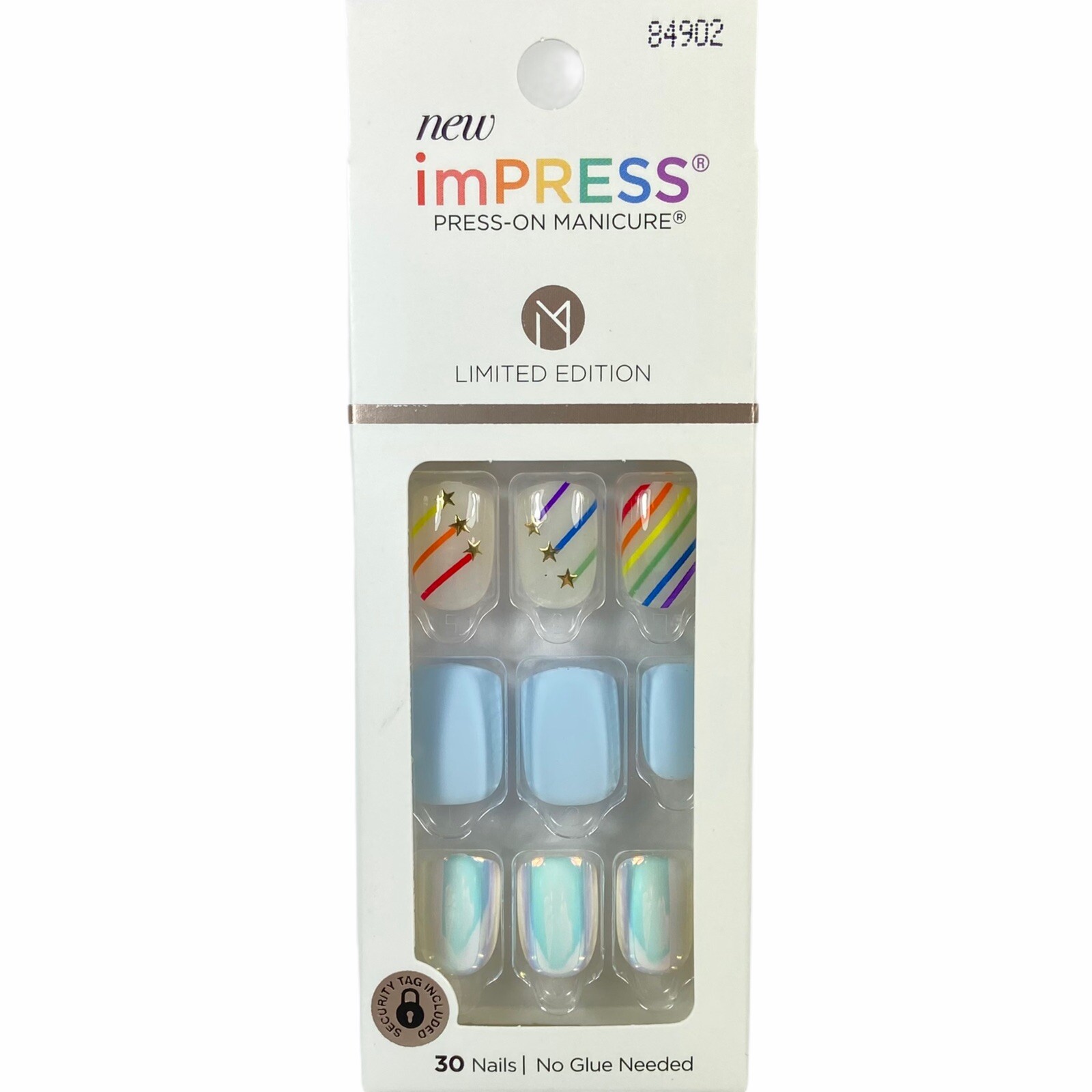 NEW Kiss Nails Impress Press On Manicure Short Matte Blue Pearl Rainbow Pride