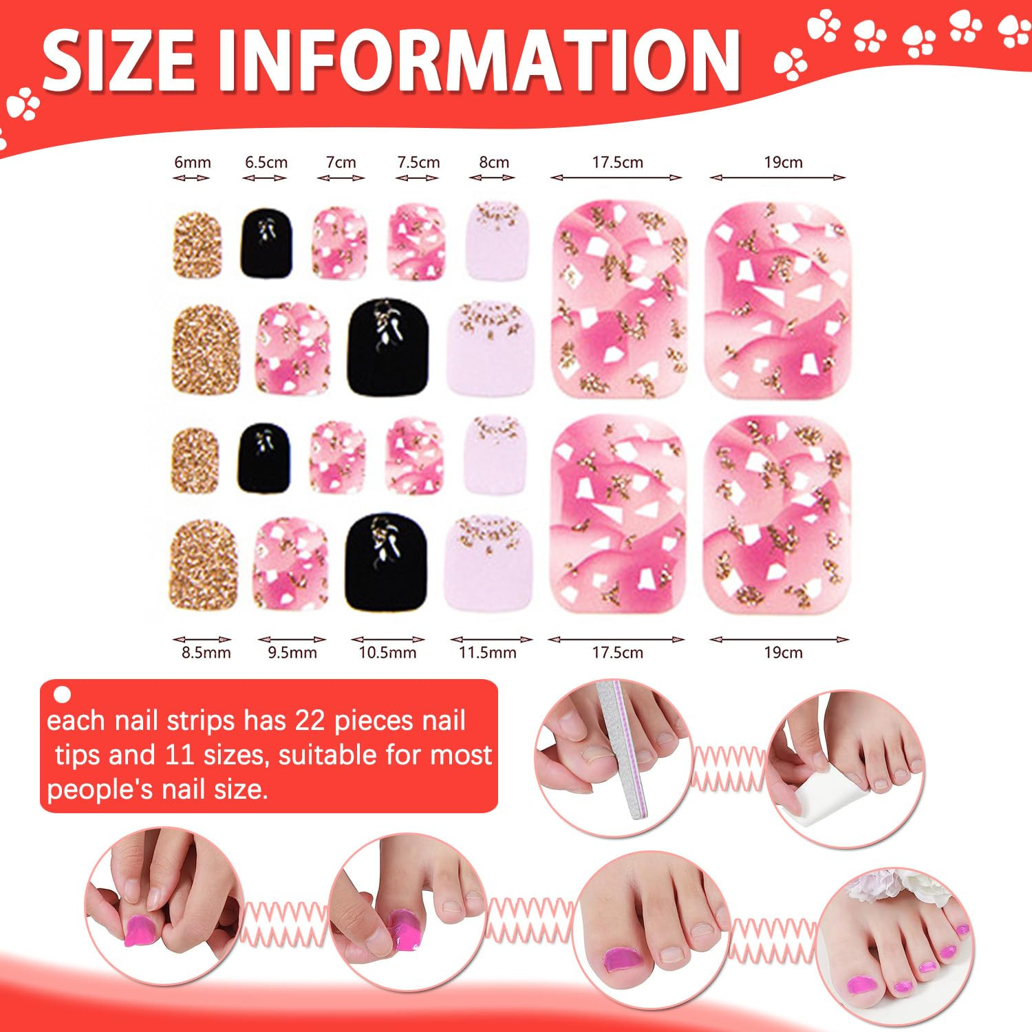 20 Sheets Toe Nail Stickers Full Nail Wraps Self Adhesive Toenail Polish Stri…