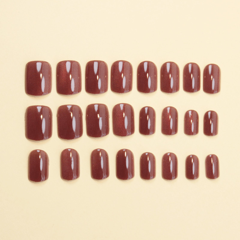 48 Pcs Pink Glitter Cat Eye Short Square Press on Nails, Vintage Cool Fake Nails