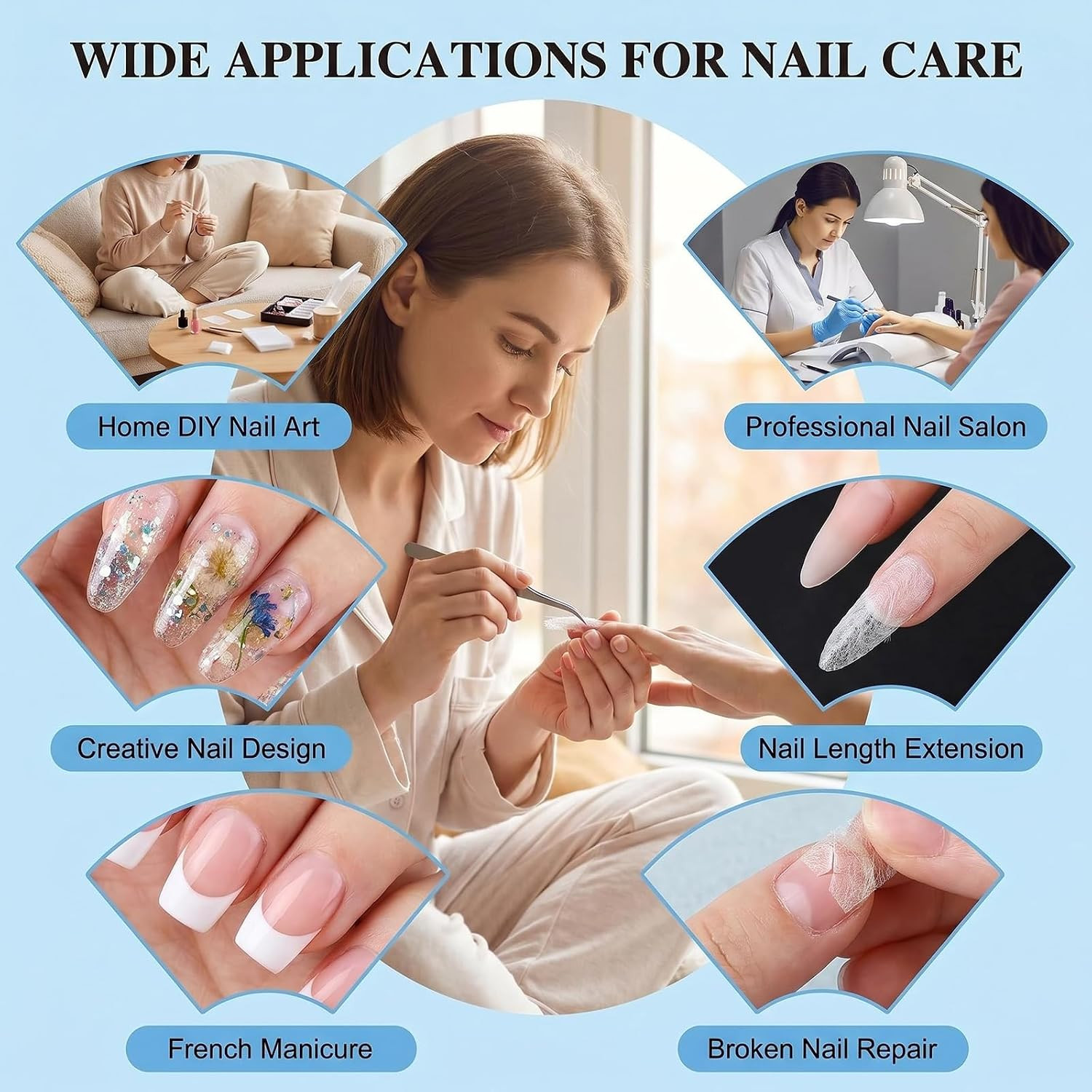 100 Pcs Fiberglass Nail Wrap Extension, Nail Repair Silk Wrap for Broken Split