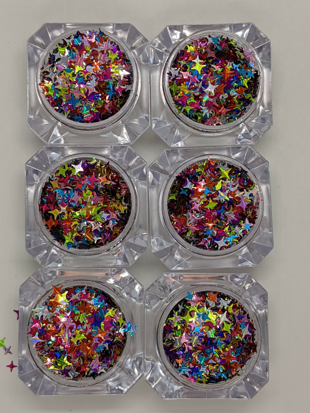 Holographic Mixed Col 4 point Stars/Lens-Flare Nail Art Embellishment UK Seller