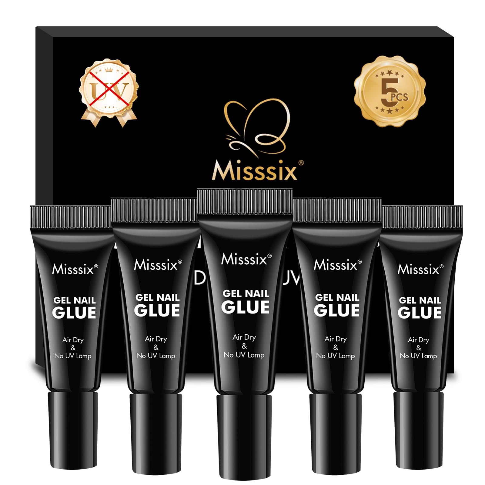 Misssix Super Strong Nail Glue 3ml x 5Pcs for Press On 3g, 5*3g nail glue