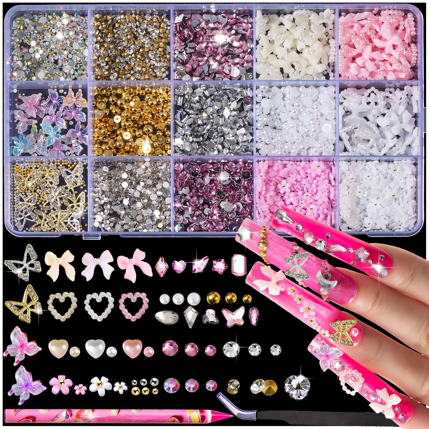 Complete Nail Art Kit: 10000pcs Charms, Rhinestones & Tools – Ideal for Artists