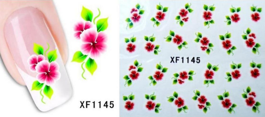 Dark Pink Flower Nail Art Sticker Decal Decoration Manicure Water Transfer