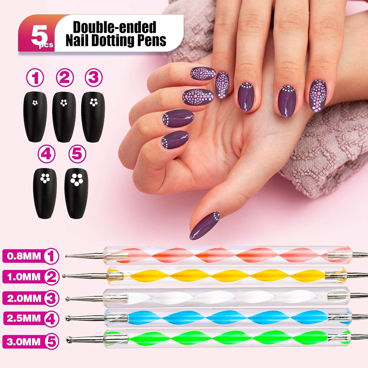 Nail Pen Designer, Stamp Nail Art Tool with 15pcs Nail Painting Brushes, Foil