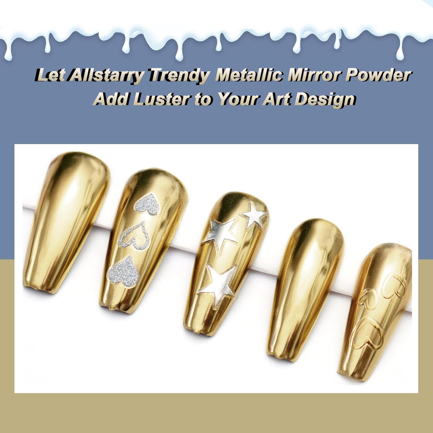 Chrome Nail Powder Champagne Gold Metallic Mirror Effect Glitter Dust for Gel