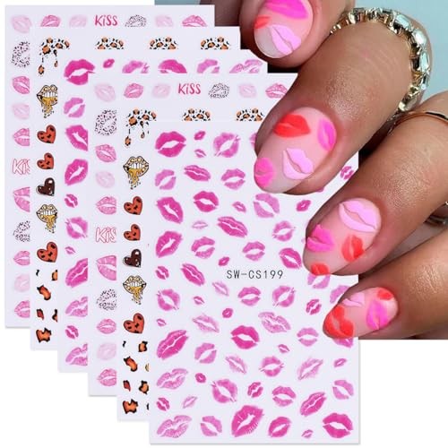 Valentine’s Day Nail Art Stickers Pink Sexy Lips Nail valentines style1