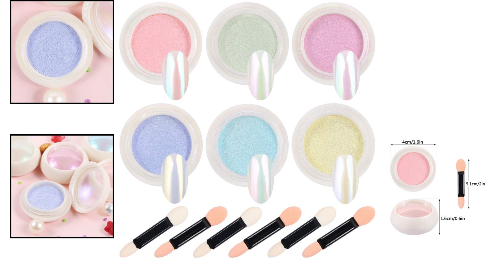 High-Quality Aurora Nail Powder with 6 Sponge Brushes for Easy Application