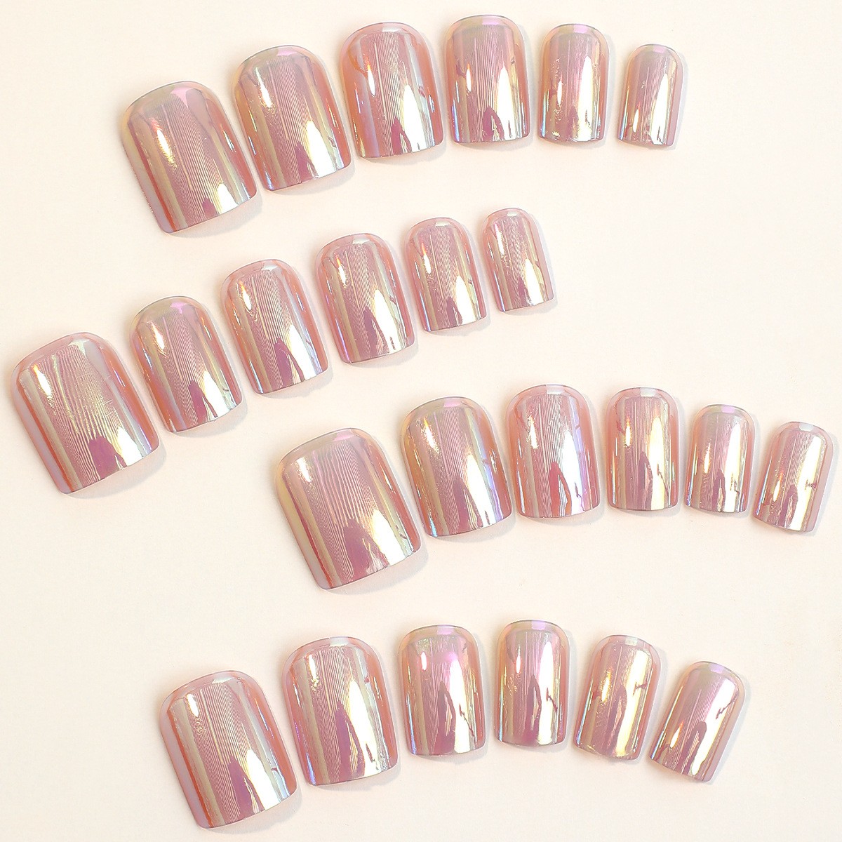 Square Pink Chrome Press On Nails | Glossy Mirror Shiny Elegant False Nails