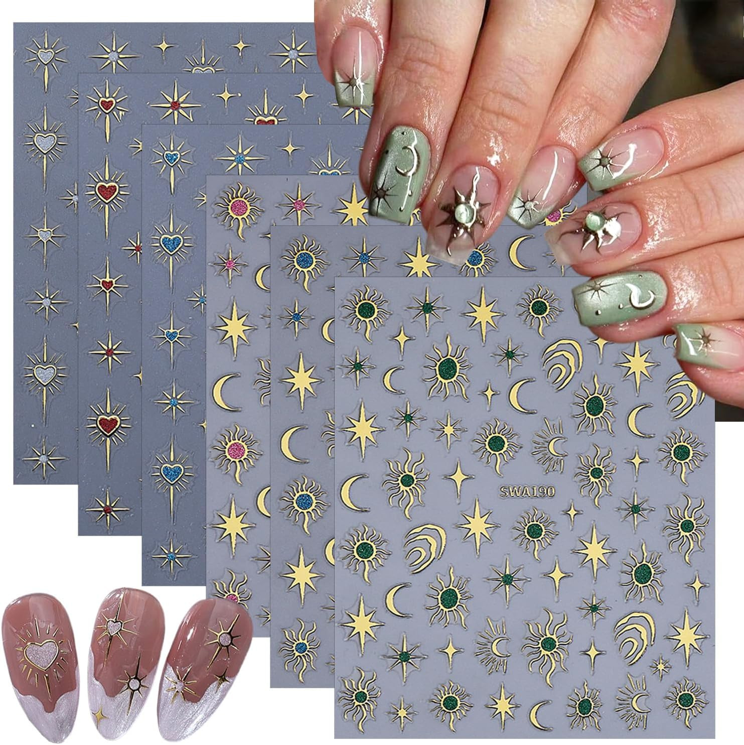 4 Sheets 5D Embossed Gradient Flowers Nail Stickers for Nail Art Design Summer F