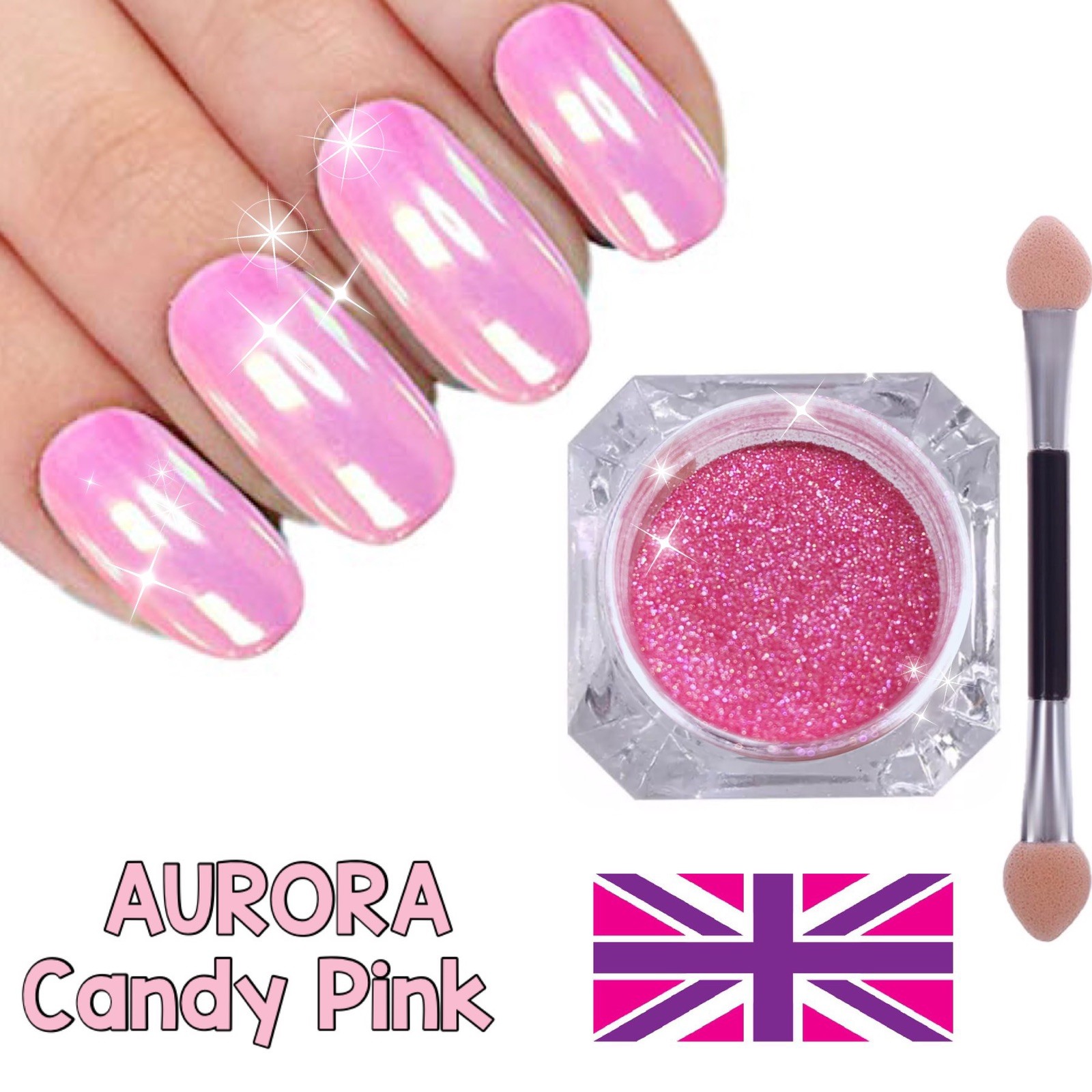 AURORA CANDY PINK Chrome Unicorn Nail Powder Mermaid AB MIRROR Effect RAINBOW
