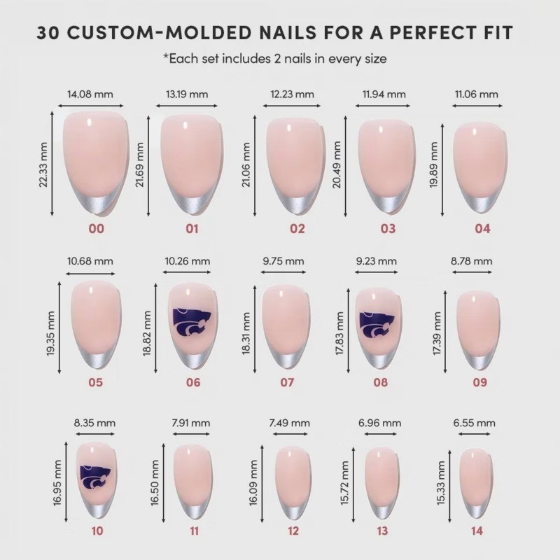 Kansas State Wildcats Press-On Nails: Almond Shape, Gloss Finish, 30 Pieces