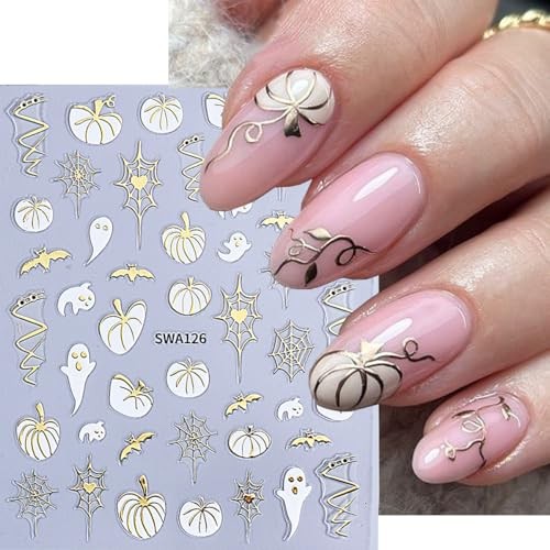 Halloween Nail Art Stickers 3D Bronzing Bats Spider Web Nail Decals 6 Style 8