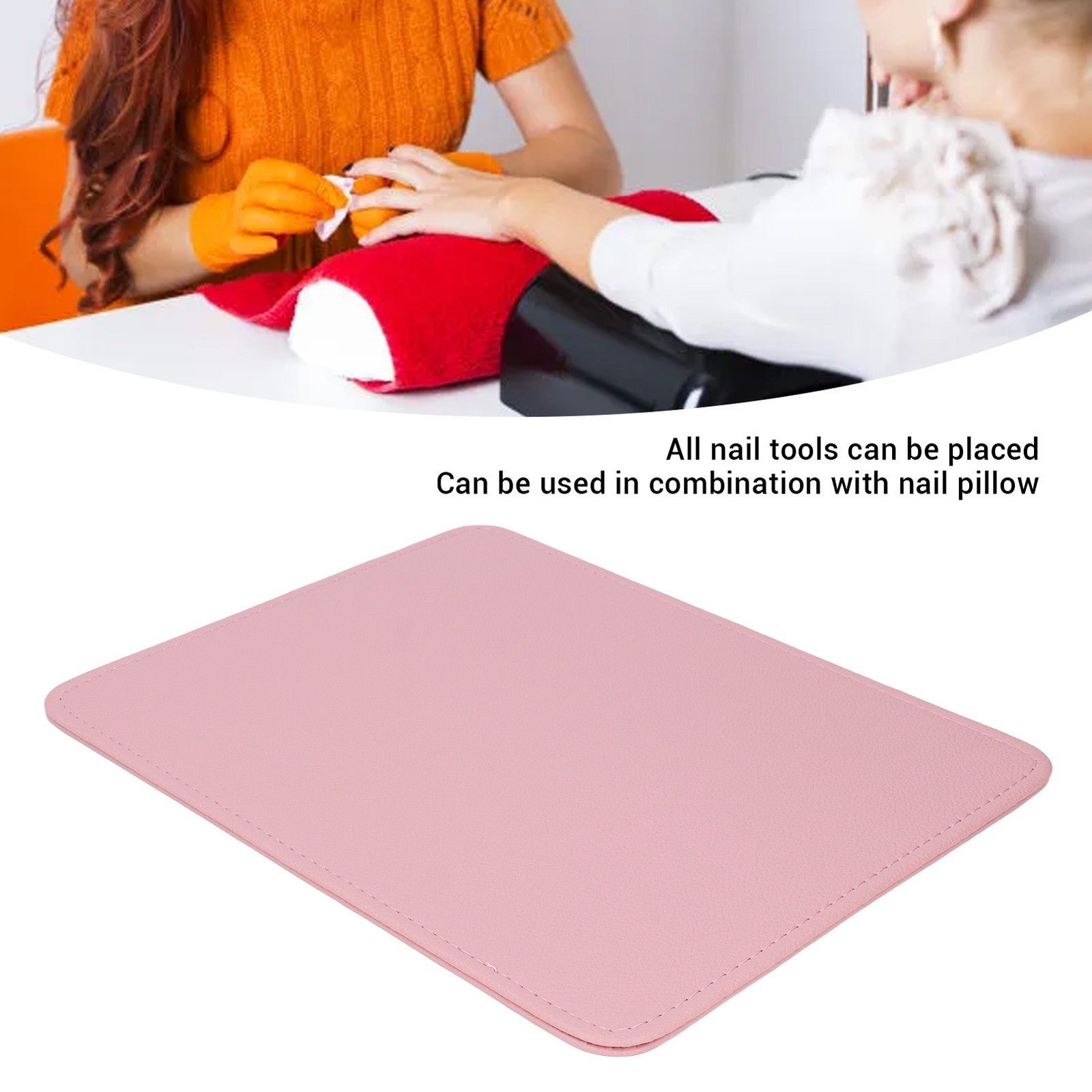 Pink Nail Art Table Mat PU Leather Washable Litchi Pattern Nail Pad Manicure