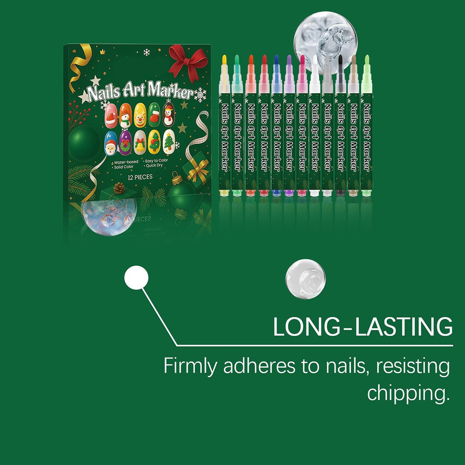12-Color Christmas Nail Art Pen Set Fingernail DIY Graffiti Markers Home Salon