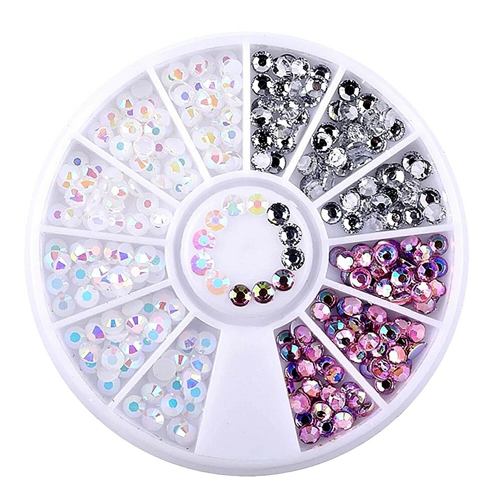 Summer NailArt Rhinestones AB set 3D Flatback Pink Aurora White Shiny Silver