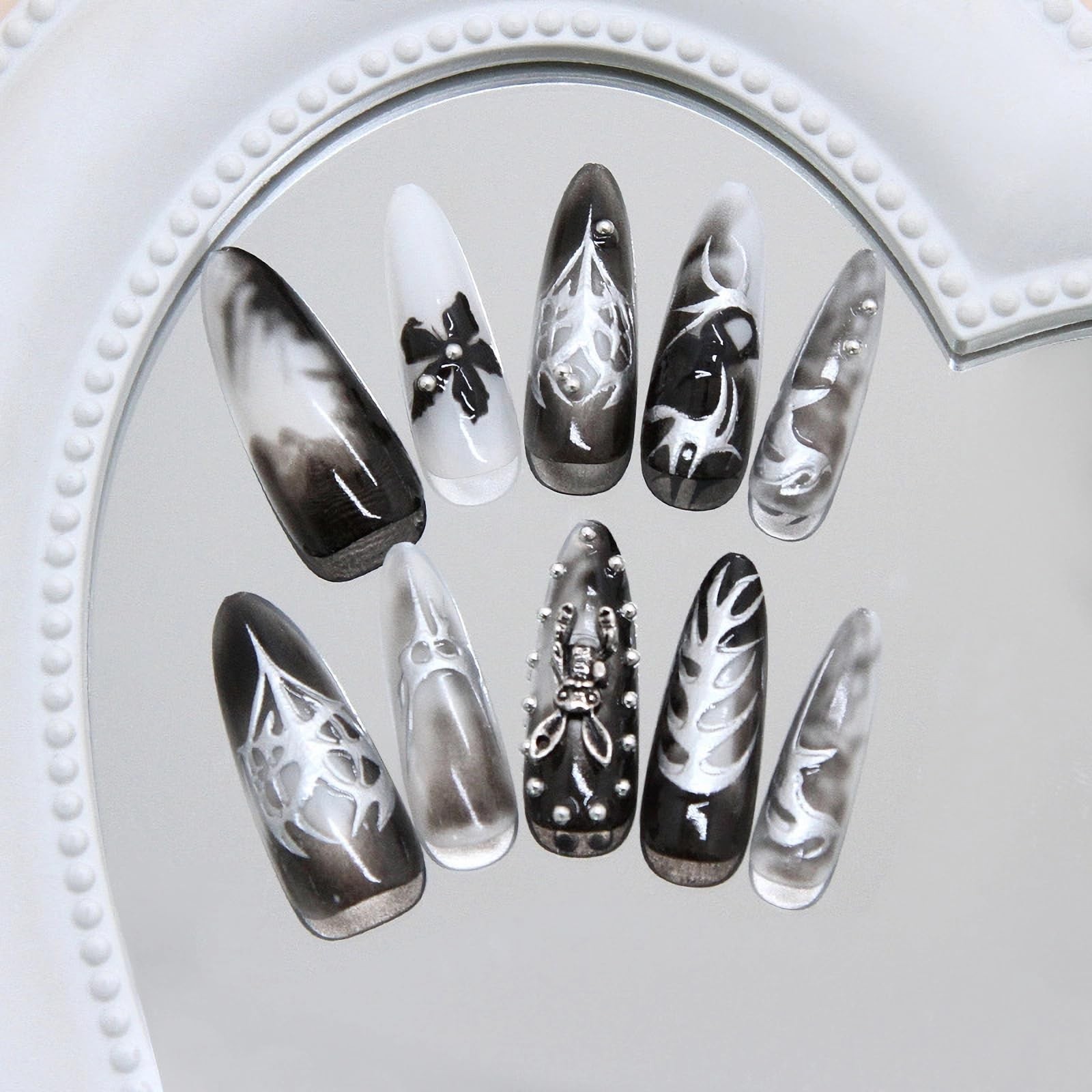 MISUD Press on Nails – Long Stiletto Fake 0.04 Fl Oz (Pack of 24), 10603Black