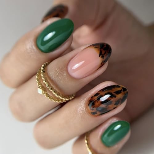 French Tip Press on Nails Short Oval Fake Nails Light Green False Nails A16