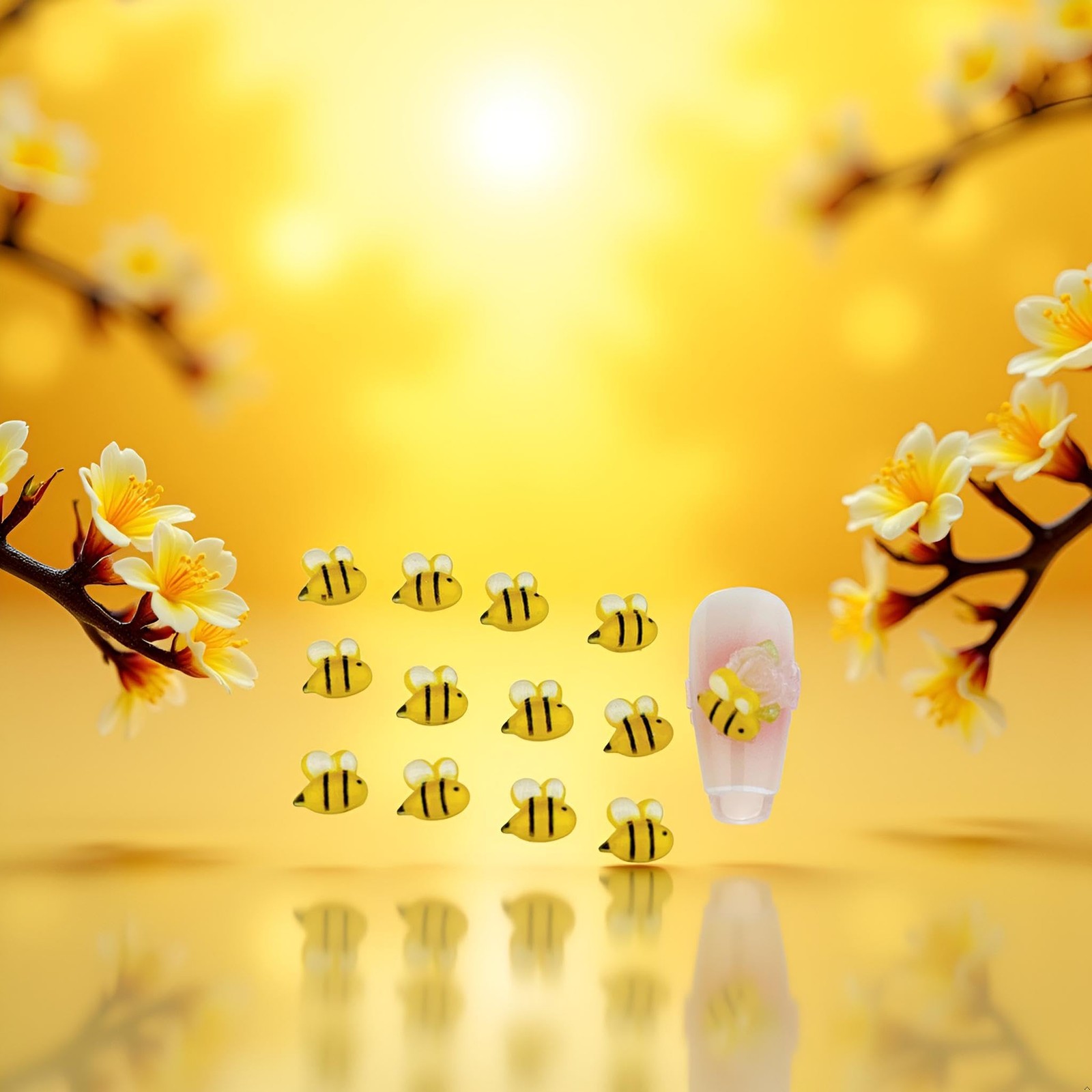 50Pcs Yellow Bee Nail Charms – 3D Resin Nail Decorations Cute Nail Charms for…