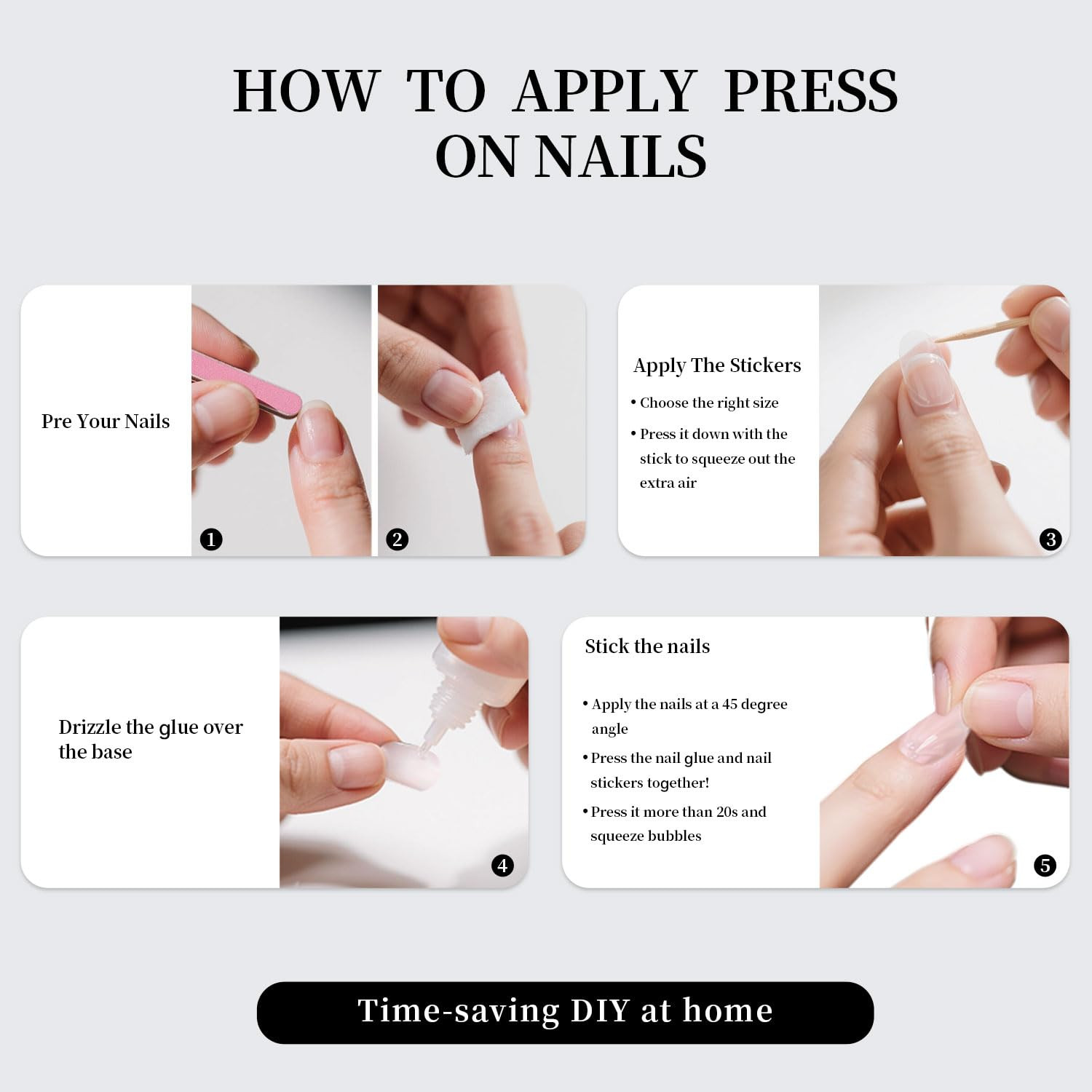 Press on Nails Almond Medium – Nude Pink French Tips with Black & White Polka Do
