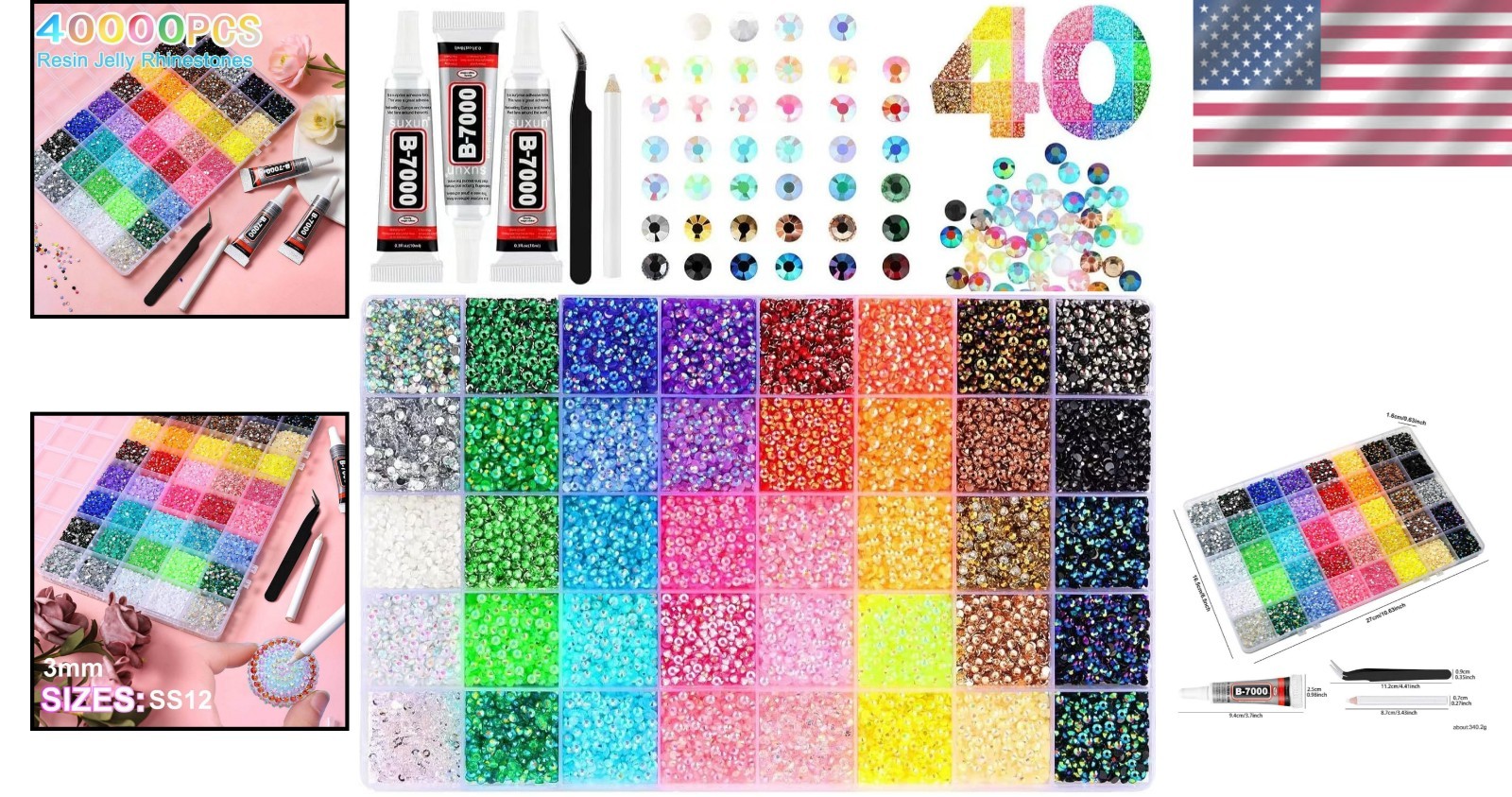Bedazzling Kit 40 Colors Bedazzler Kit with Rhinestones Resin Jelly Rhines
