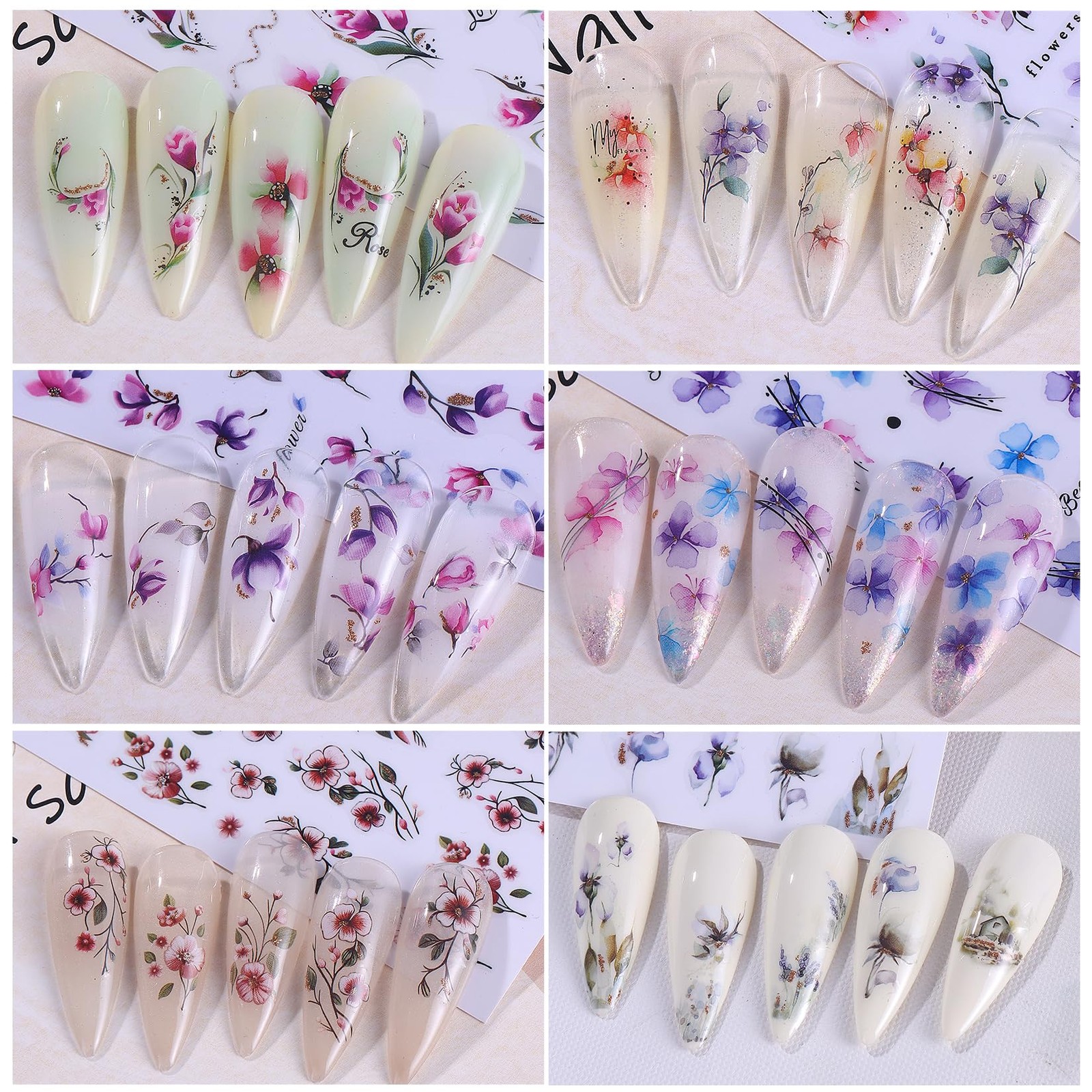 Ink Flower Nail Art Stickers 12 Sheets 3D -Adhesive Nail Decals with Tweezers…