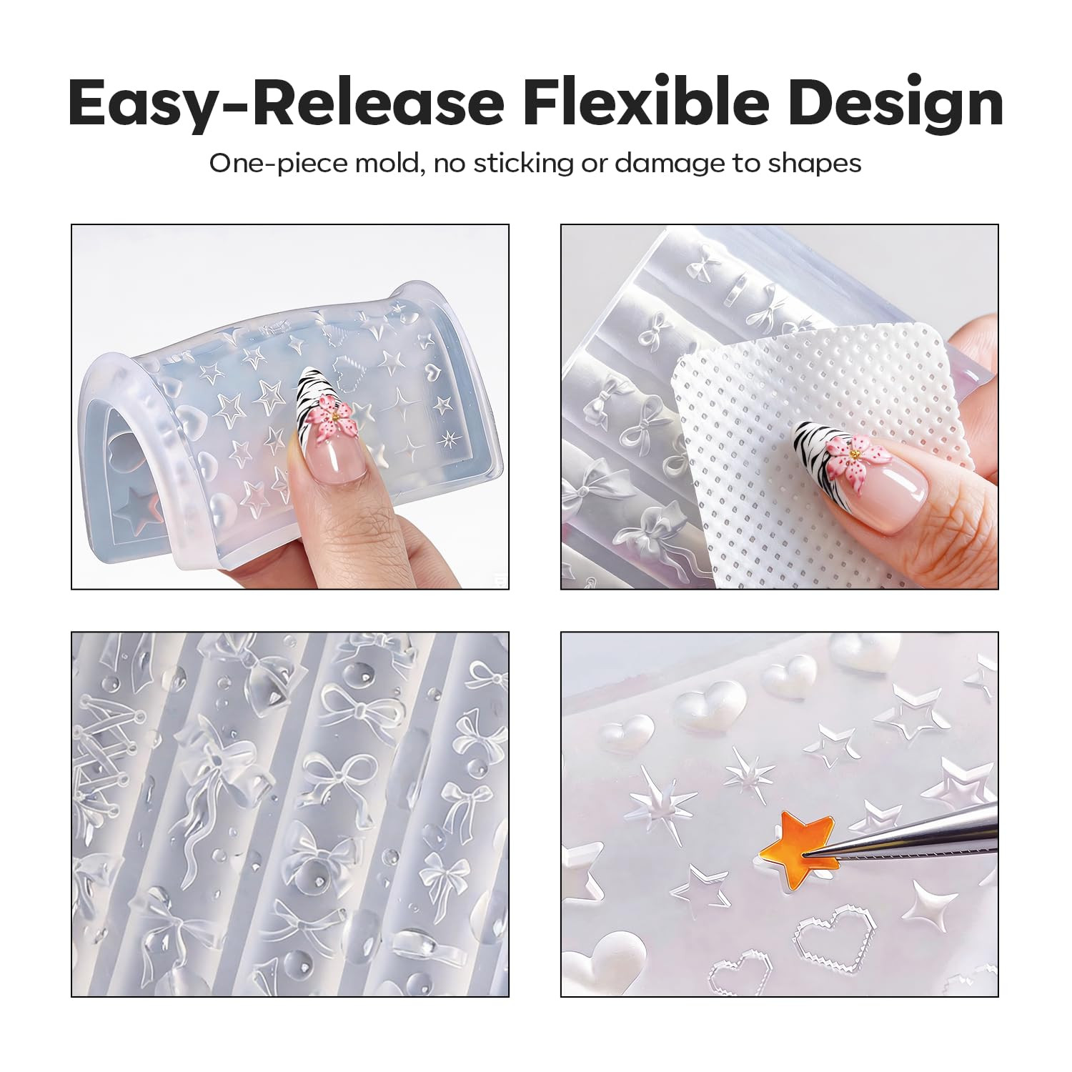 Silicone Nail Art Molds, 2PCS 3D Flowers Nail Charm Molds