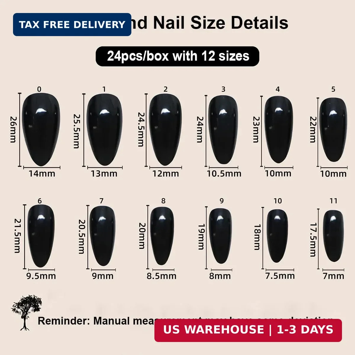 LPOODDNU Almond Press on Nails – Medium Black Fake Nails with Marble Designs, Gl