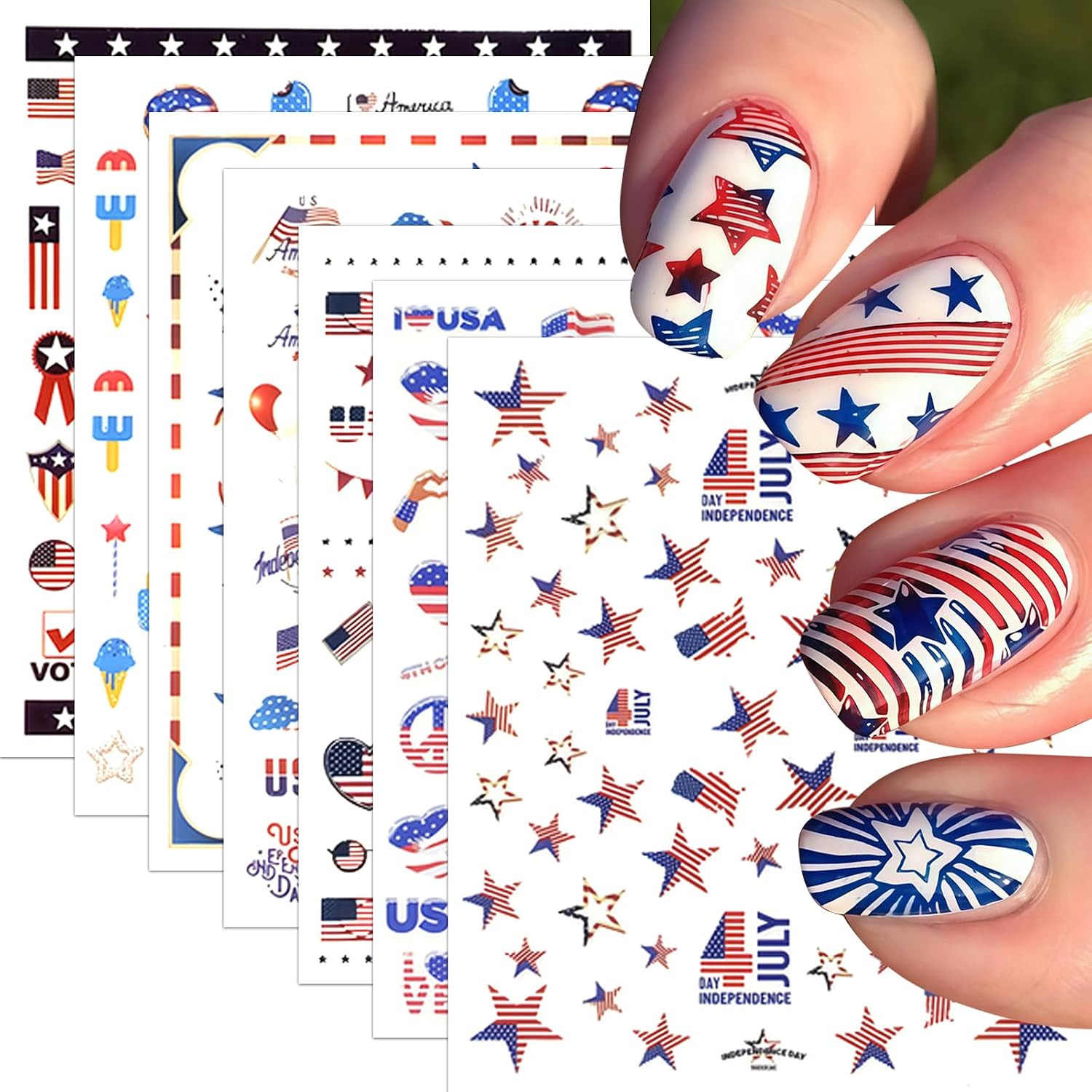 6 Sheets Independence Day Nail Stickers for Nail Art,4Th of July Nail Stickers P