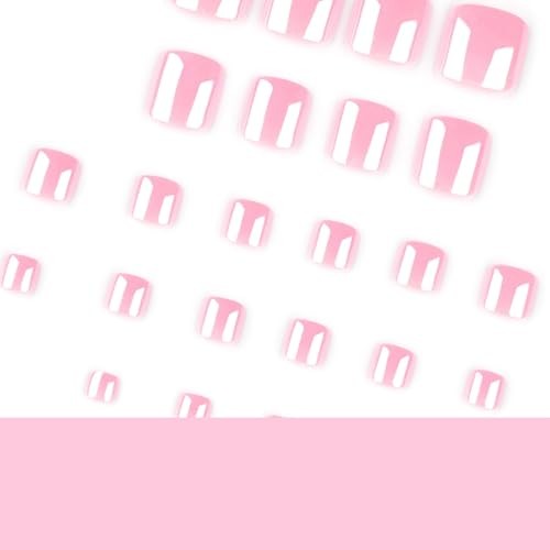 Pink Press on Toenails Chrome Fake Toenails Short Square Toe Nails style04