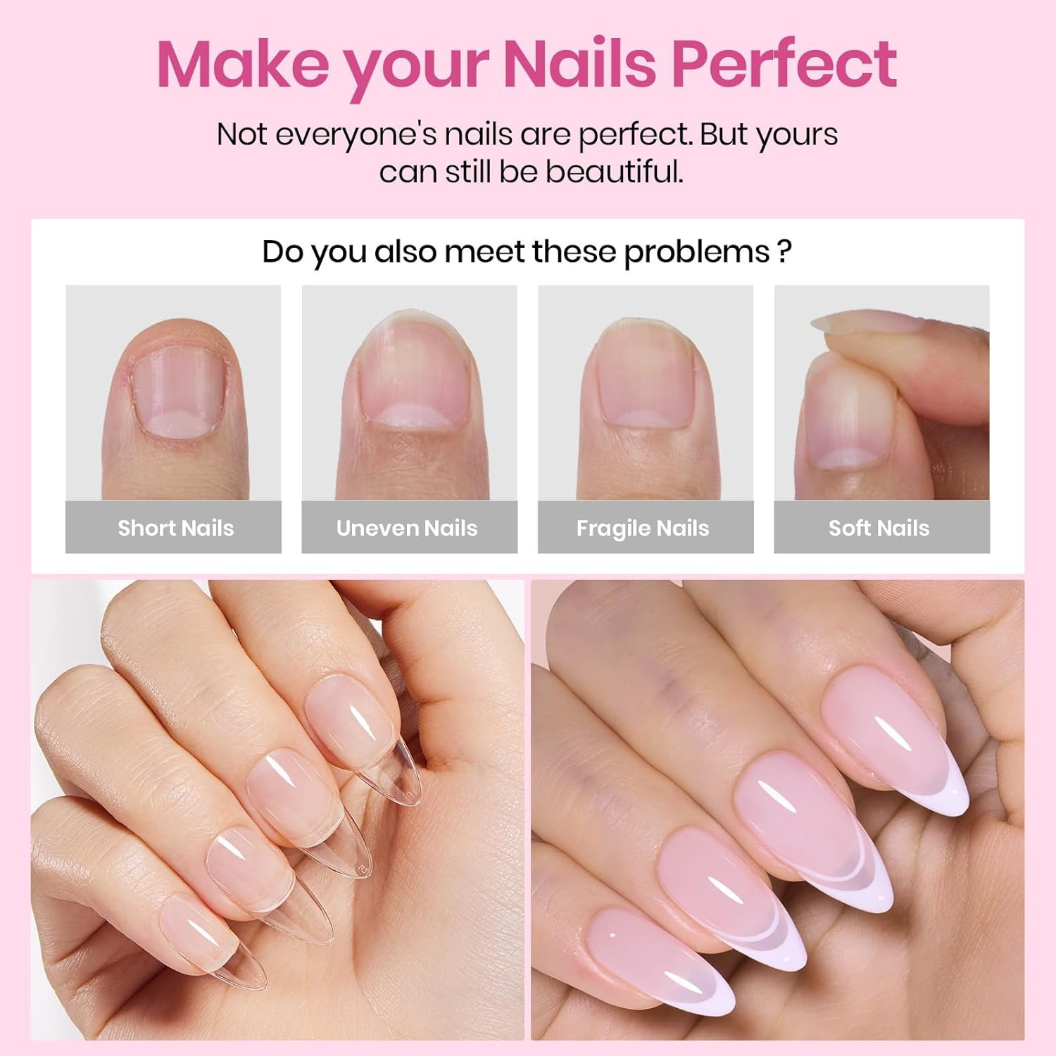Beetles Medium Almond Nail Tips 576Pcs 12 Sizes, Pre-Etched Soft Gel Nail Tips H