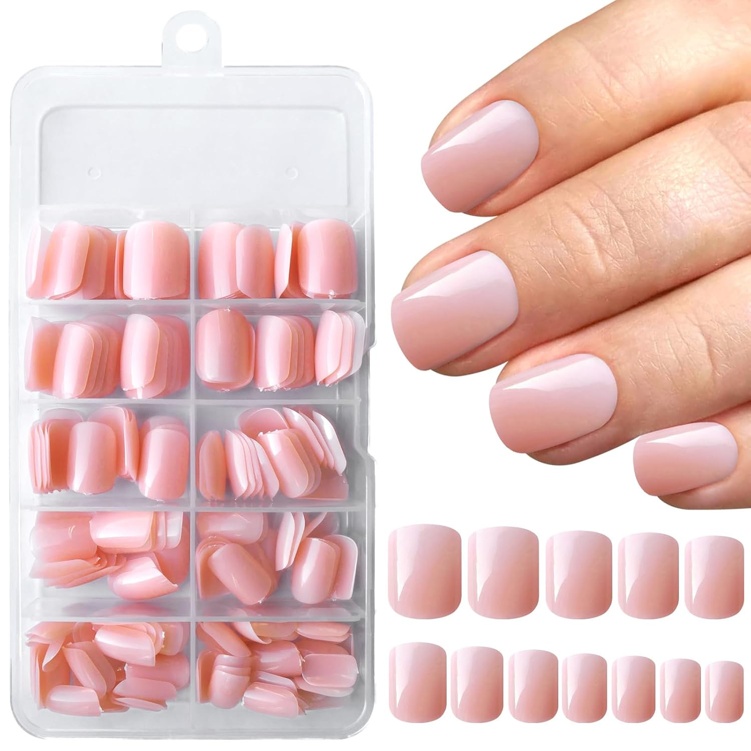 240pcs Short Press on Nails Peach Pink Full Cover Short Square Glossy Fake Nails